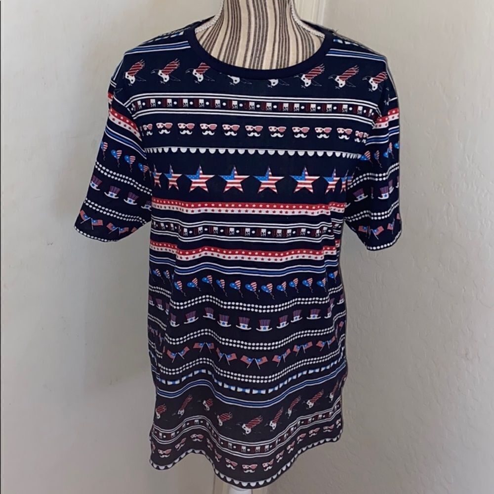 Patriotic Stars All Over Graphic Print Shirt 4th Of July USA Flag Red White Blue
